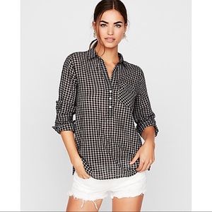 EXPRESS B&W Plaid Boyfriend Cotton Popover Shirt